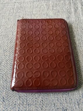 Coach Brown Patent  Leather CC Signature Zip Around Large Planner